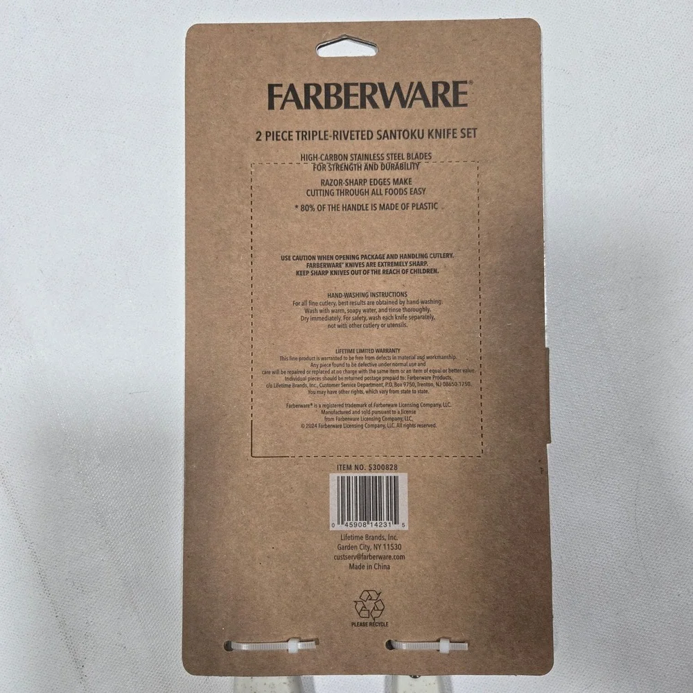 Farberware Santoku Knife Set 7in 5in Cream 2pc Triple Riveted Stainless Steel